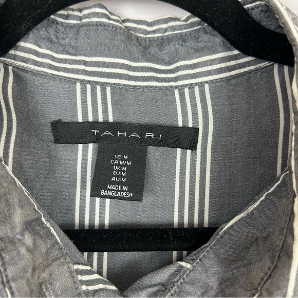Tahari Gray White Striped Oversized Blouse Size Medium - Picture 3 of 10
